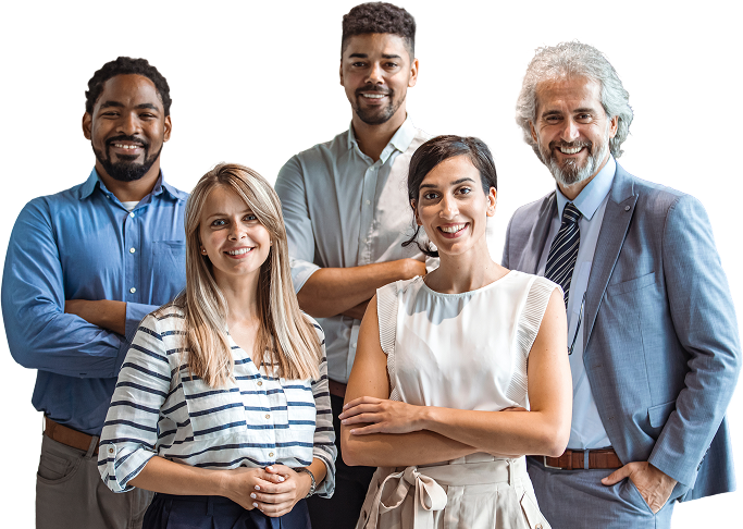 Five professionally-dressed individuals